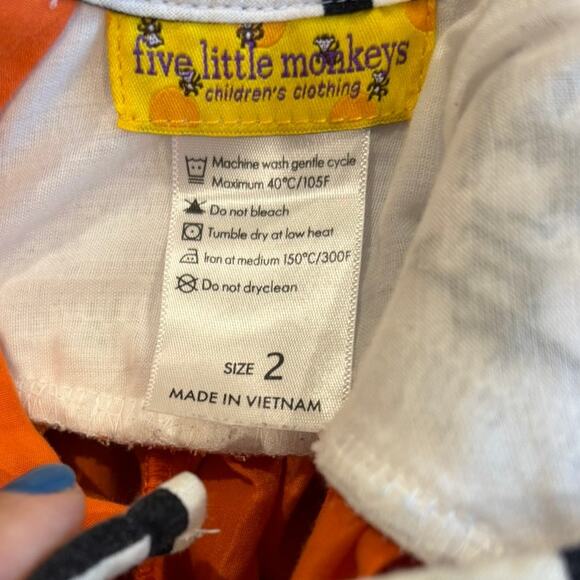 Five Little Monkeys Smoked Embroidered Halloween Dress Orange 2T - Picture 4 of 4